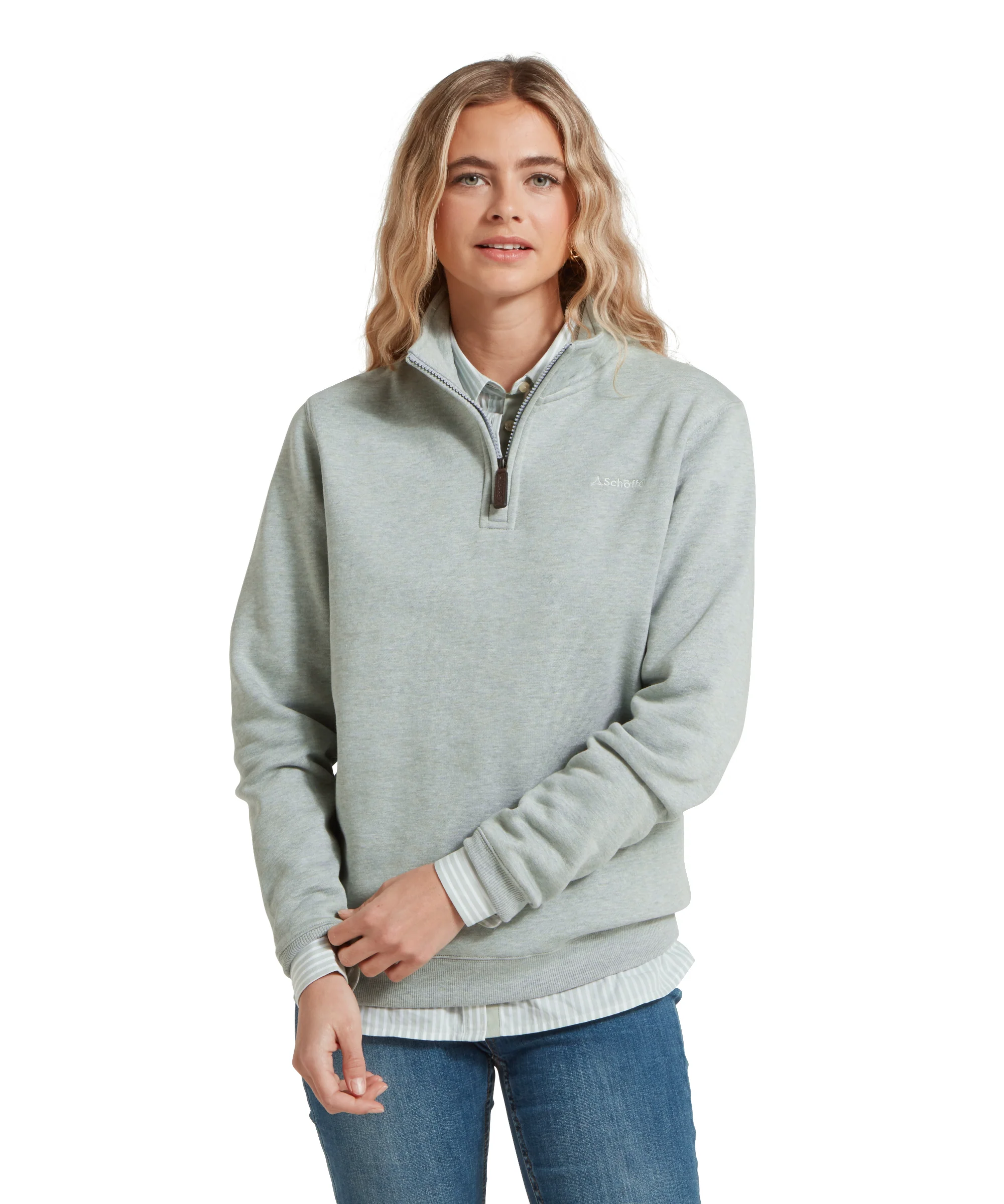 Sennen Cove Quarter Zip Sweatshirt - Aqua Grey - Image 2