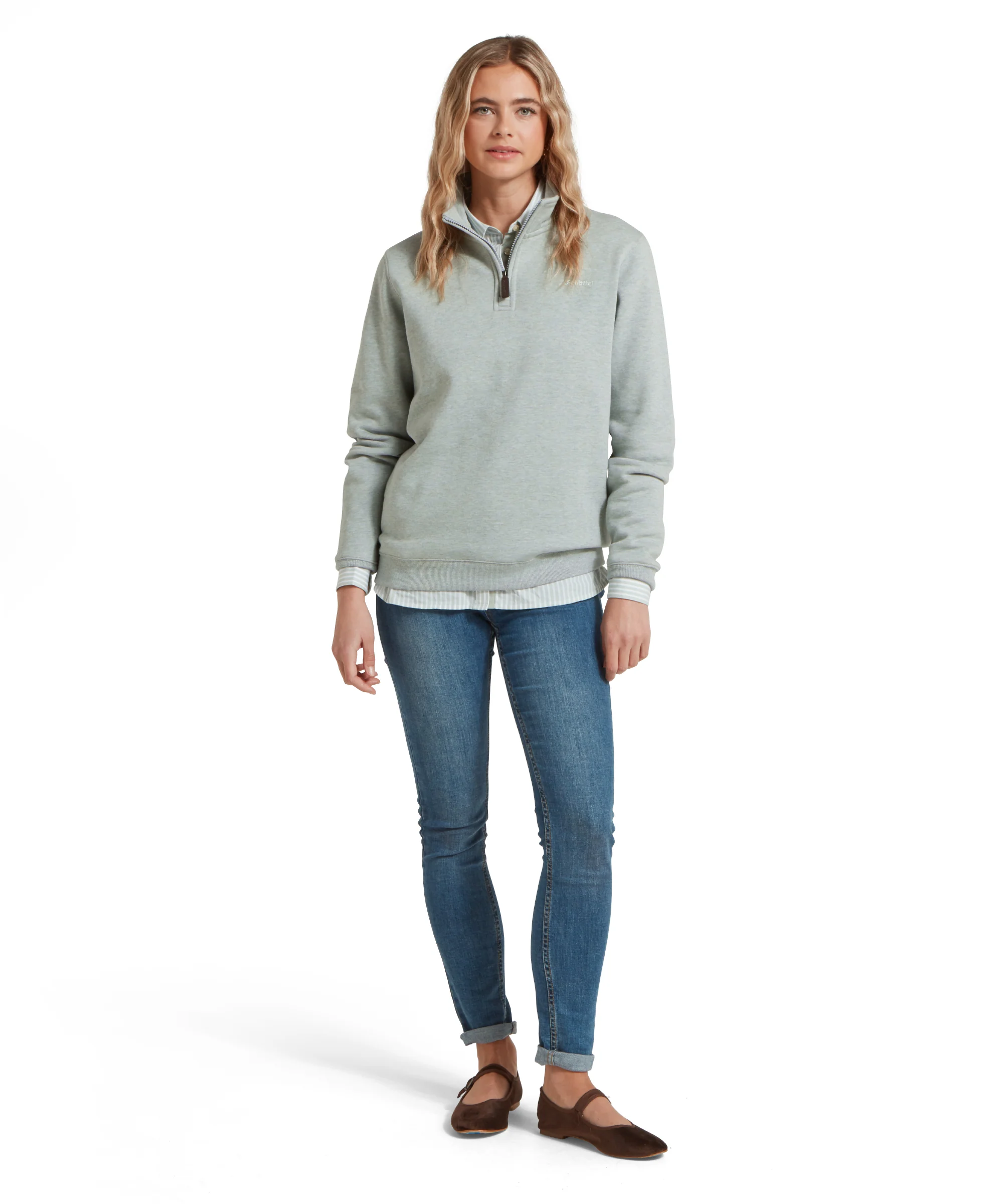 Sennen Cove Quarter Zip Sweatshirt - Aqua Grey - Image 3