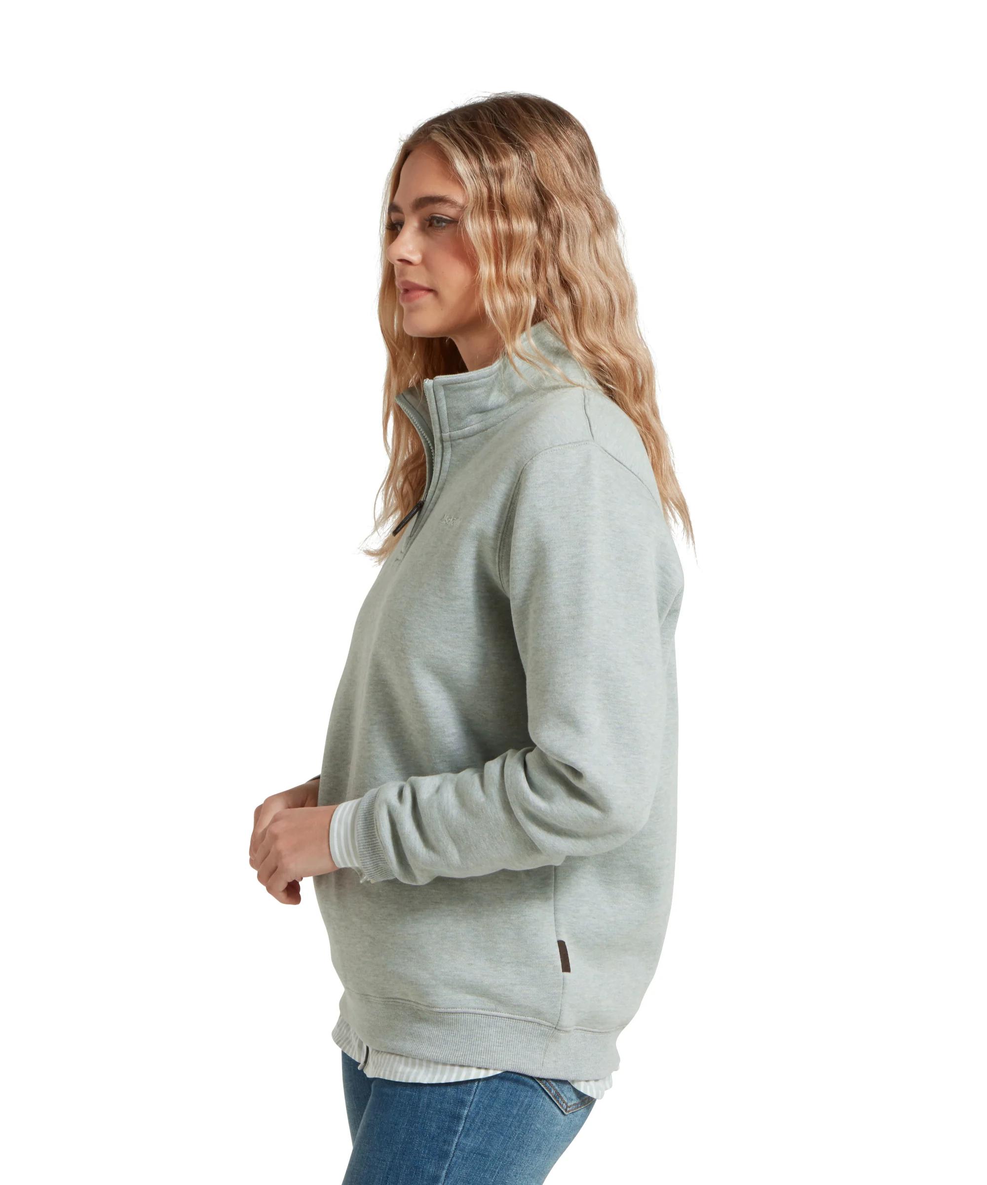 Sennen Cove Quarter Zip Sweatshirt - Aqua Grey - Image 4