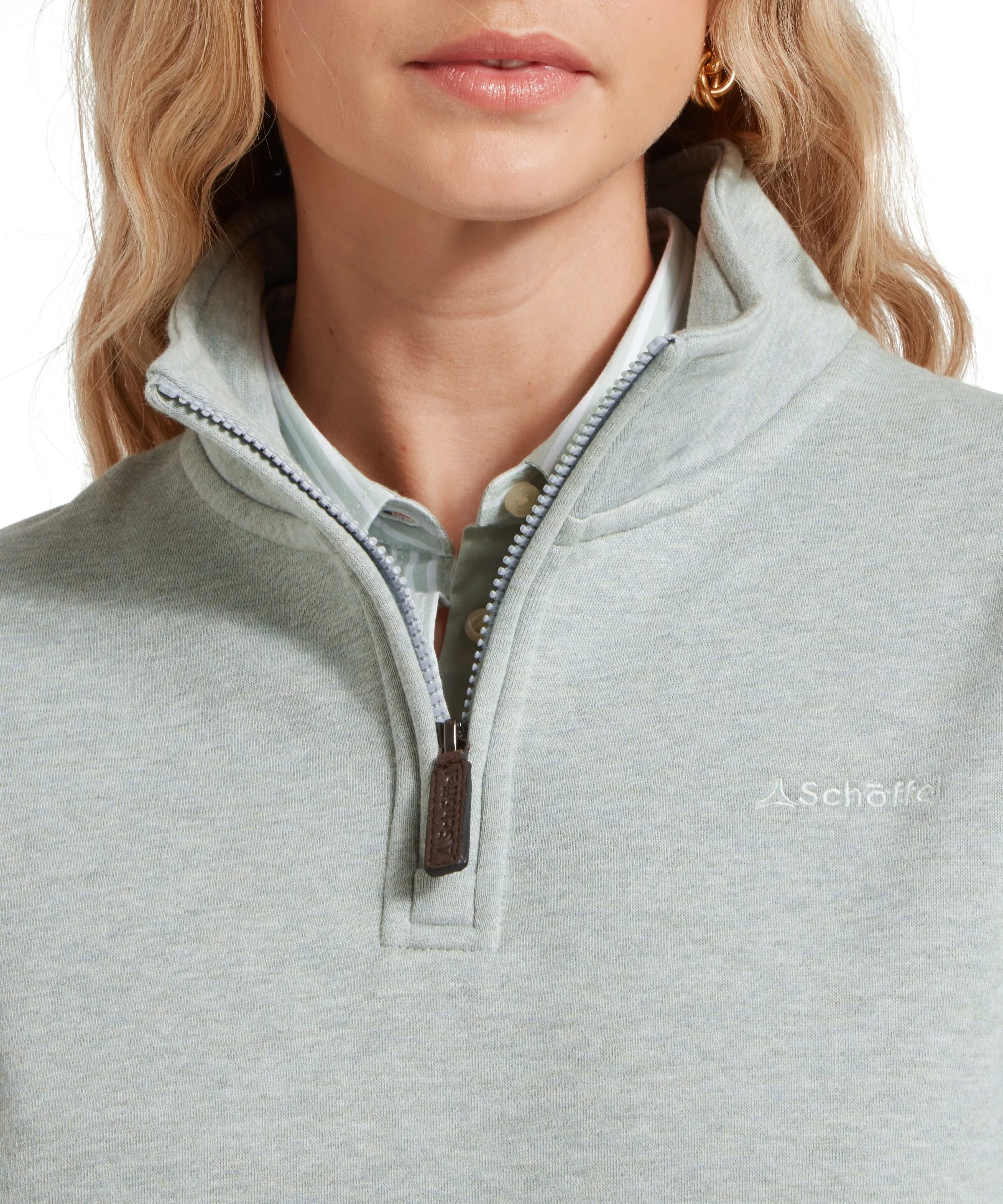 Sennen Cove Quarter Zip Sweatshirt - Aqua Grey - Image 6