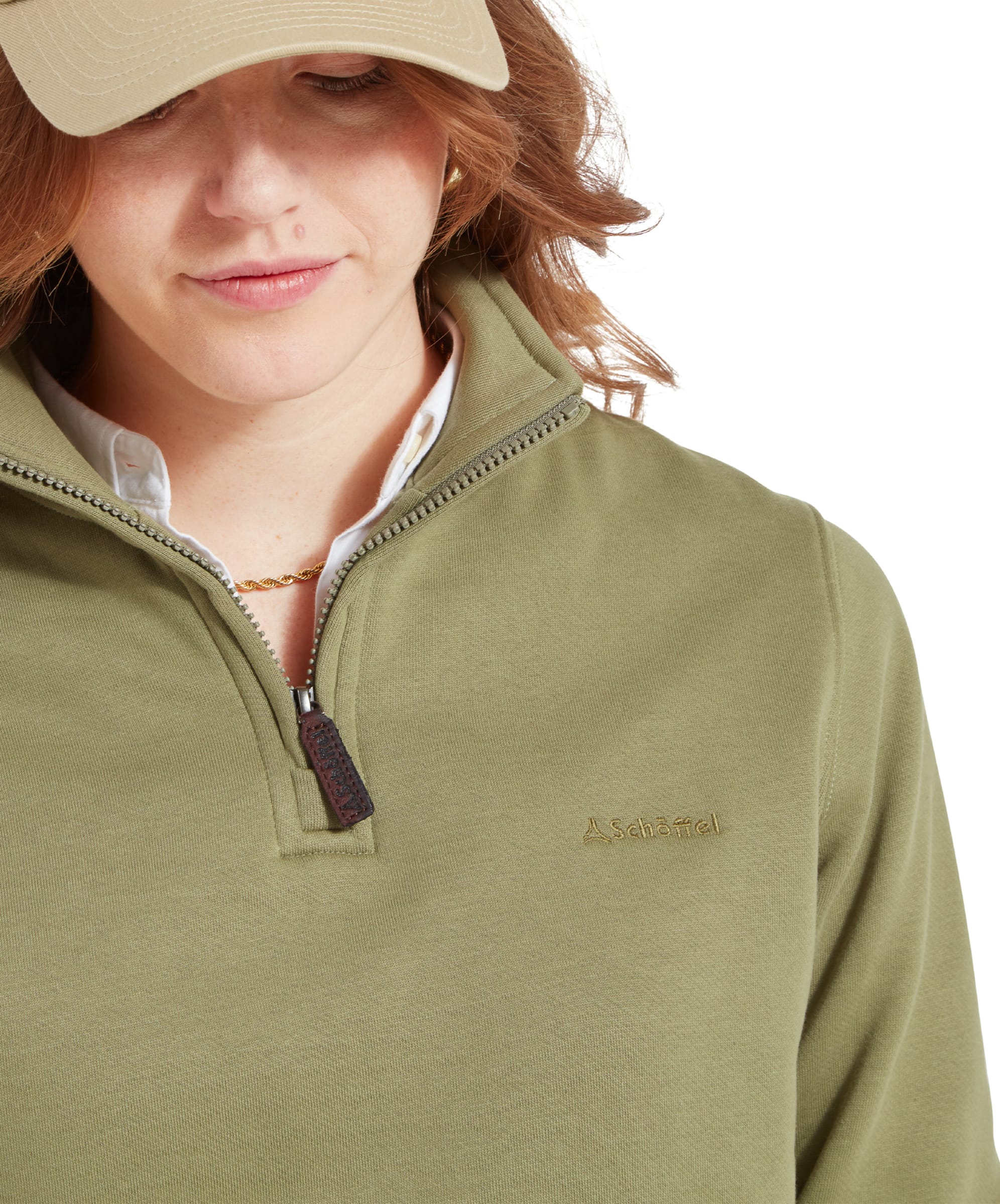 Sennen Cove Quarter Zip Sweatshirt - Light Khaki Green - Image 3