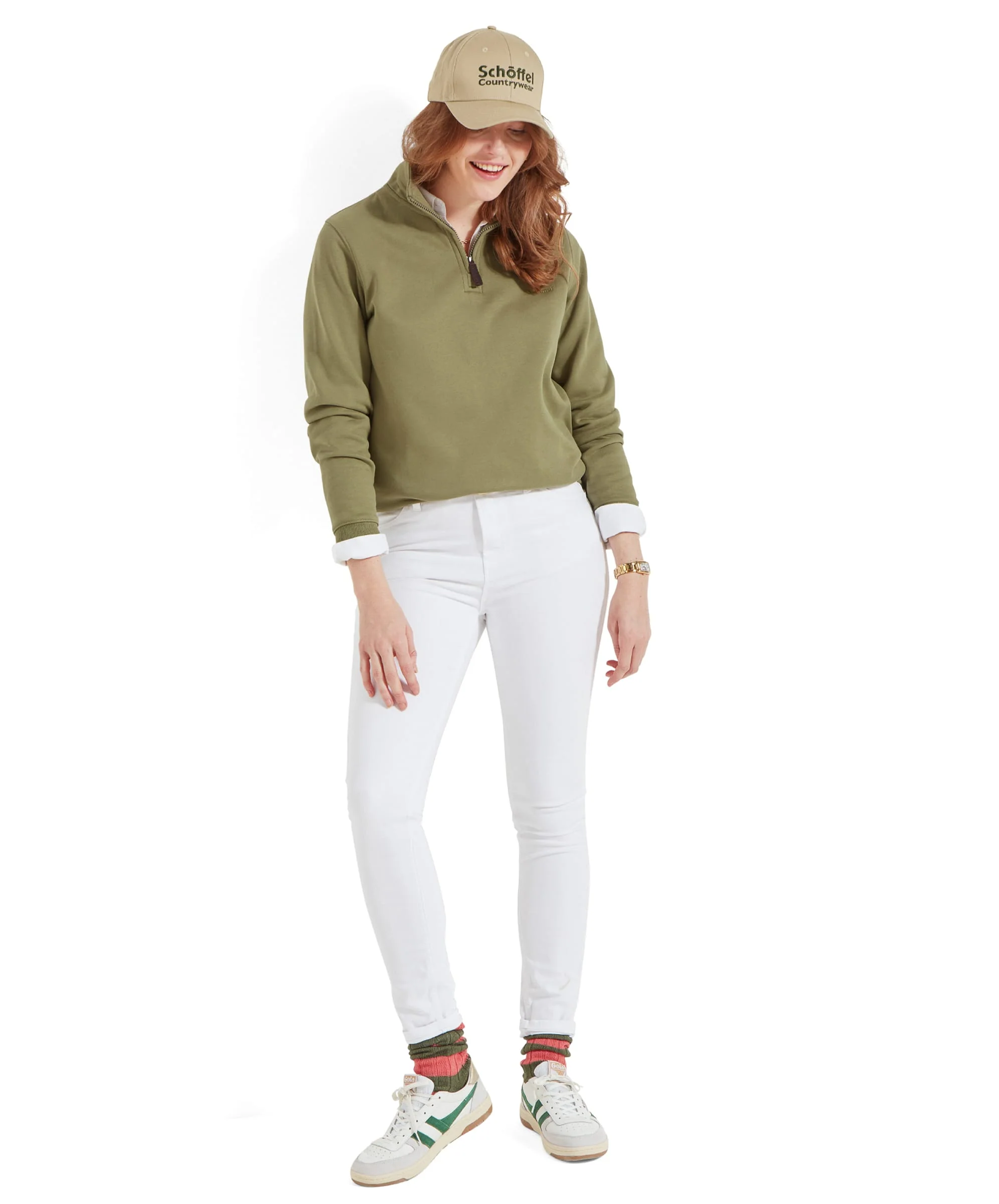 Sennen Cove Quarter Zip Sweatshirt - Light Khaki Green - Image 4