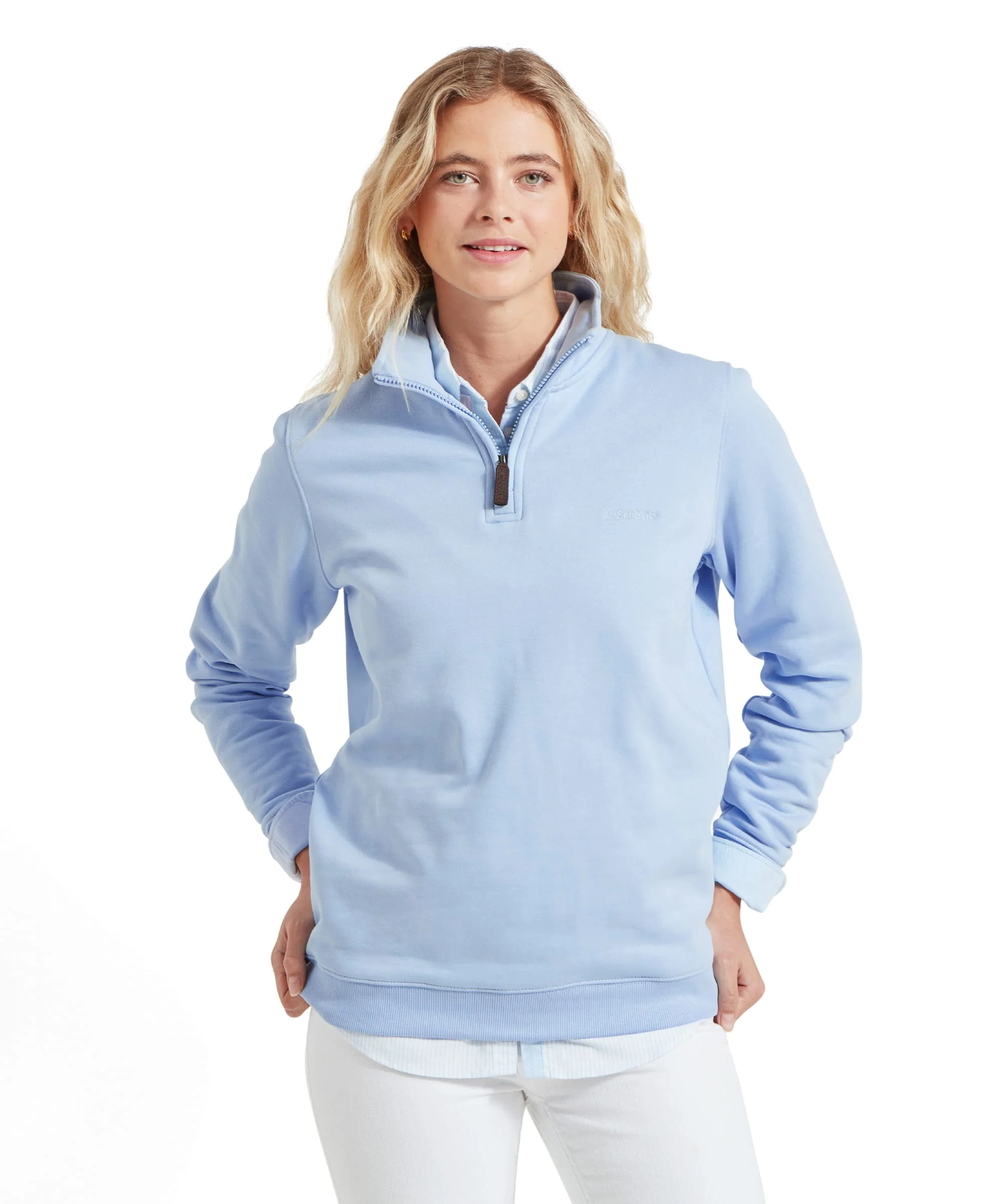 Sennen Cove Quarter Zip Sweatshirt - Sky Blue - Image 6