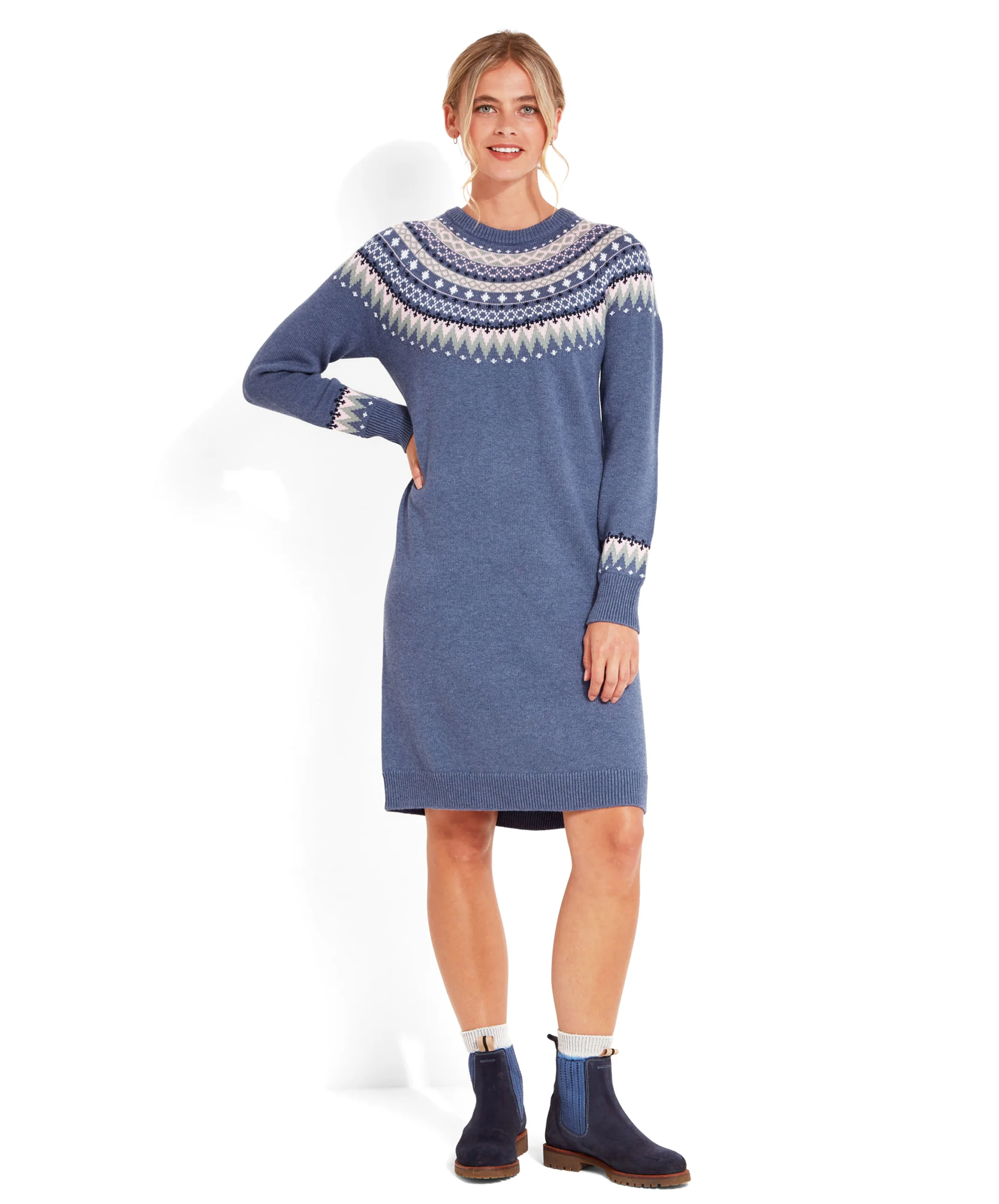 Shetland Fairisle Dress - Slate Blue Fairisle - Image 2
