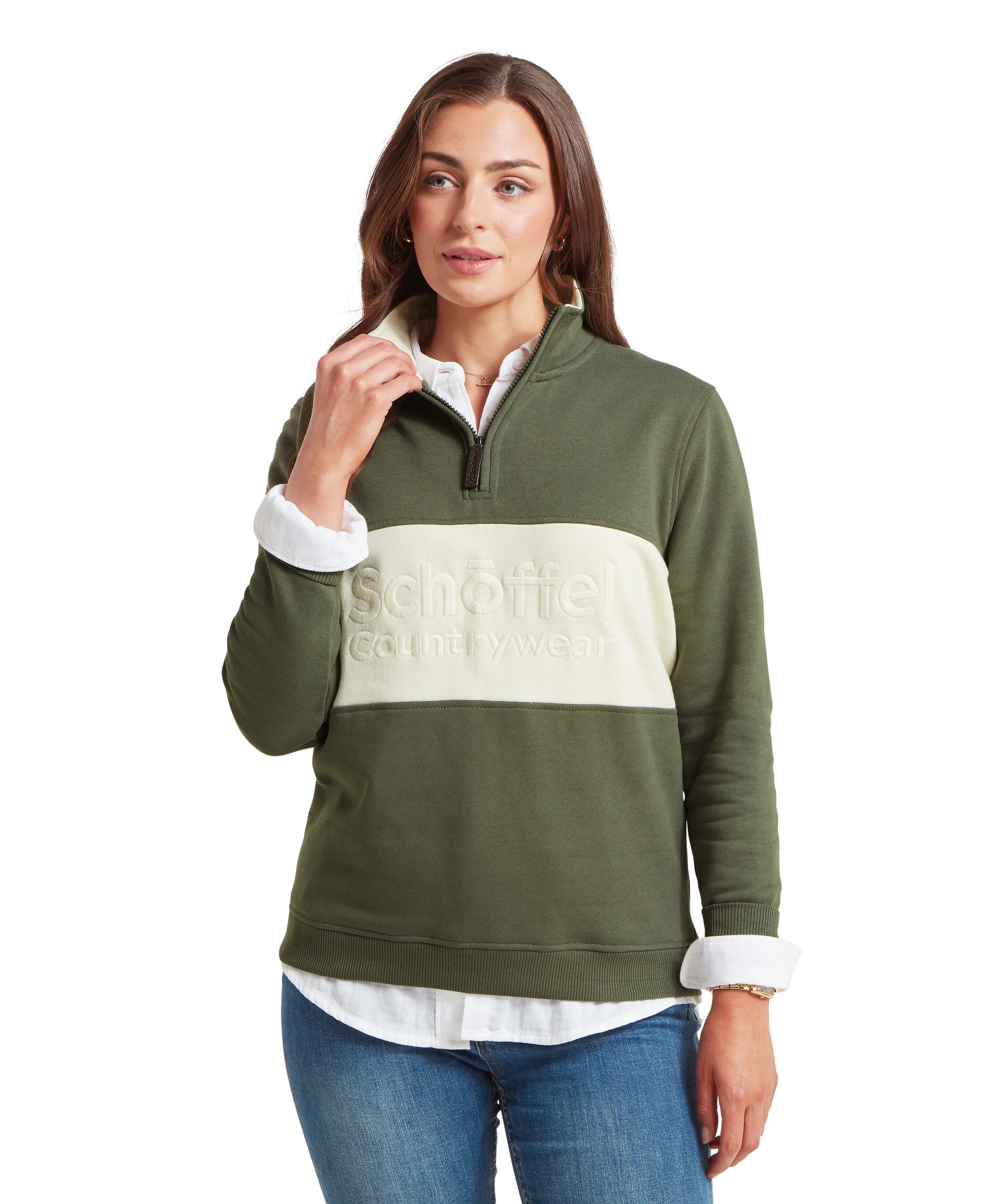 St Agnes Quarter Zip Sweatshirt - Beetle Green - Image 2