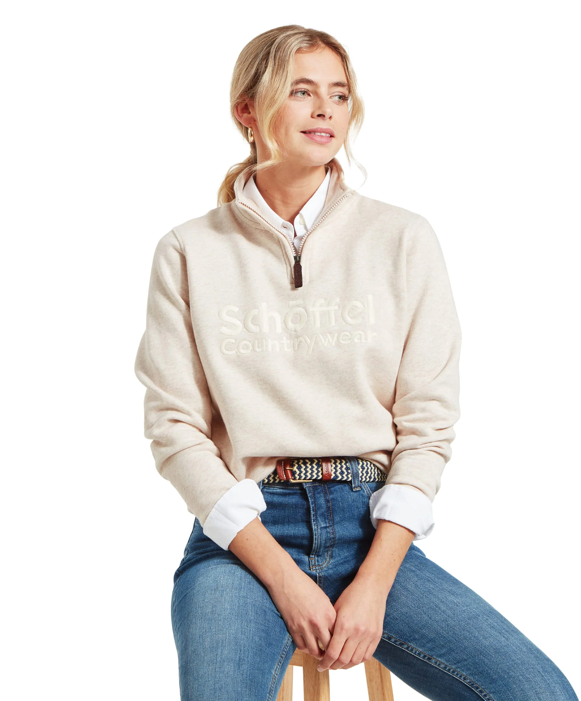 St Issey Quarter Zip Sweatshirt - Oat Marl - Image 2