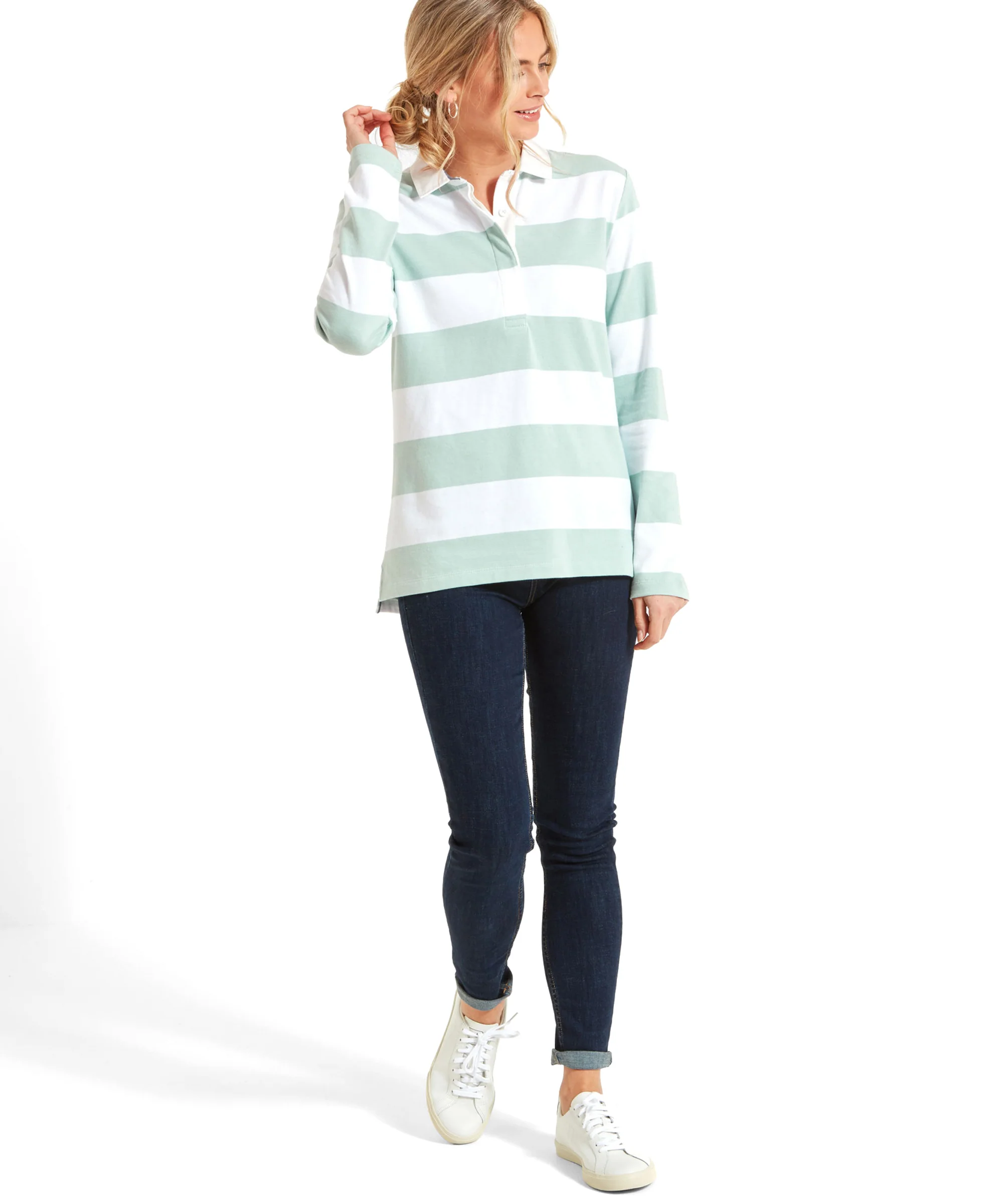 St Mawgan Rugby Shirt - Mint/White Stripe - Image 3