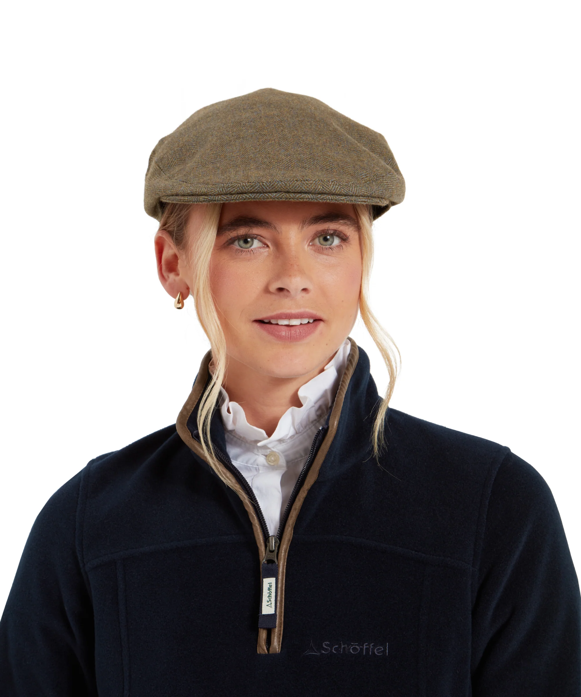 Women's Tweed Cap - Loden Green Herringbone Tweed - Image 2