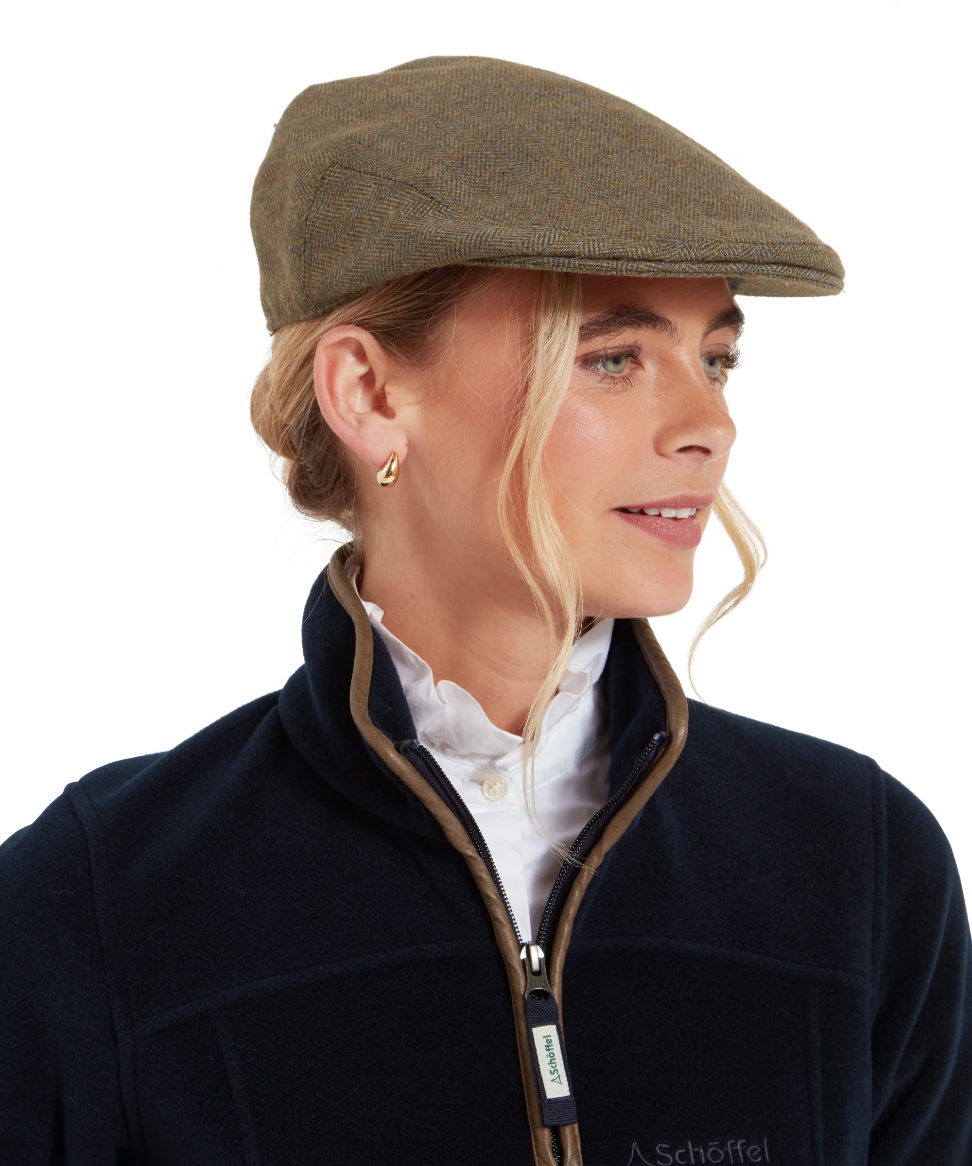 Women's Tweed Cap - Loden Green Herringbone Tweed - Image 3