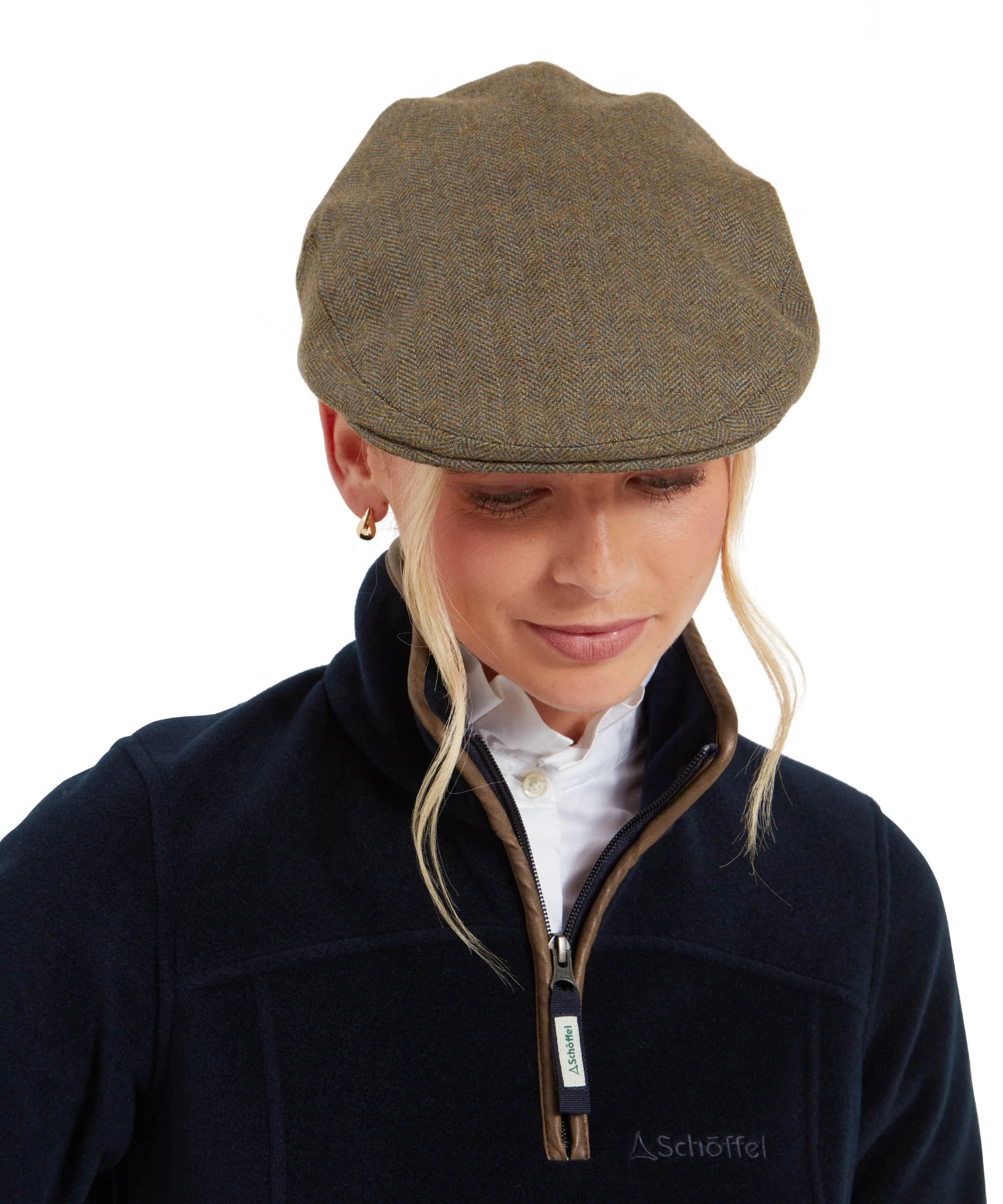Women's Tweed Cap - Loden Green Herringbone Tweed - Image 4