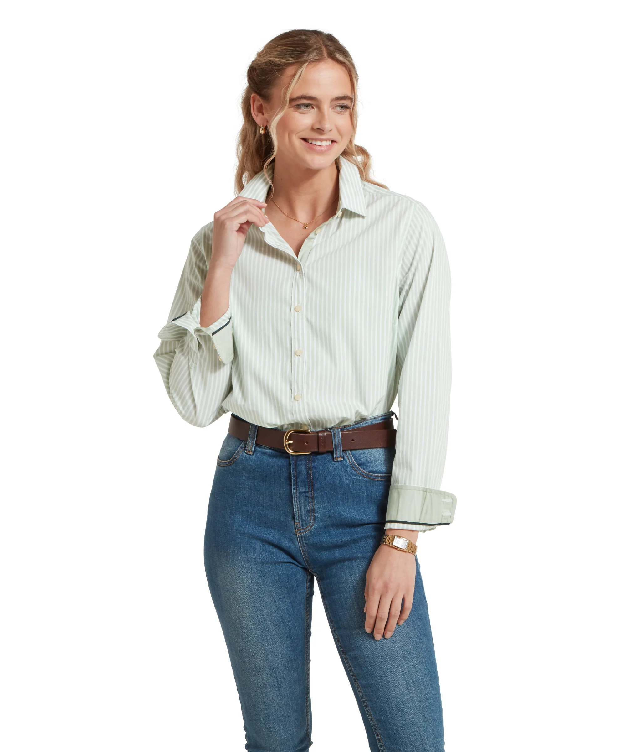 Women's Holme Striped Shirt - Aqua Sage - Image 2